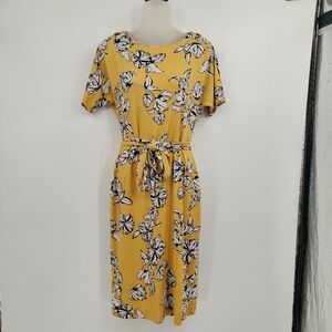 ◇ Dex Flutter Sleeve Floral Yellow and White Midi Dress Size Small